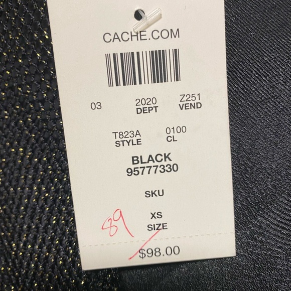 Cache Gold Metallic Knit Overlay Black Tank Top Sz XS - NWT - RETAIL $98 - Picture 3 of 8
